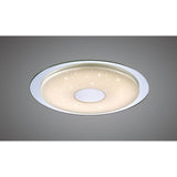 Mantra Virgin CCT dimmable LED flush ceiling light with silver outer ring, polished chrome centre, and crystal-effect frosted diffuser on a grey background.