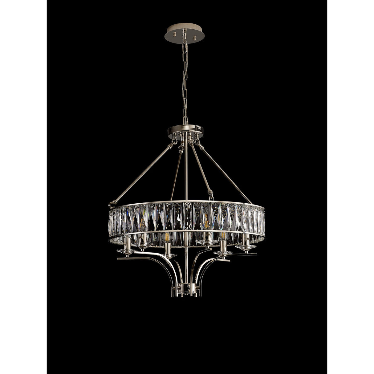 Vivienne 60cm 6 Light Crystal Chandelier/Semi Ceiling - Polished Nickel