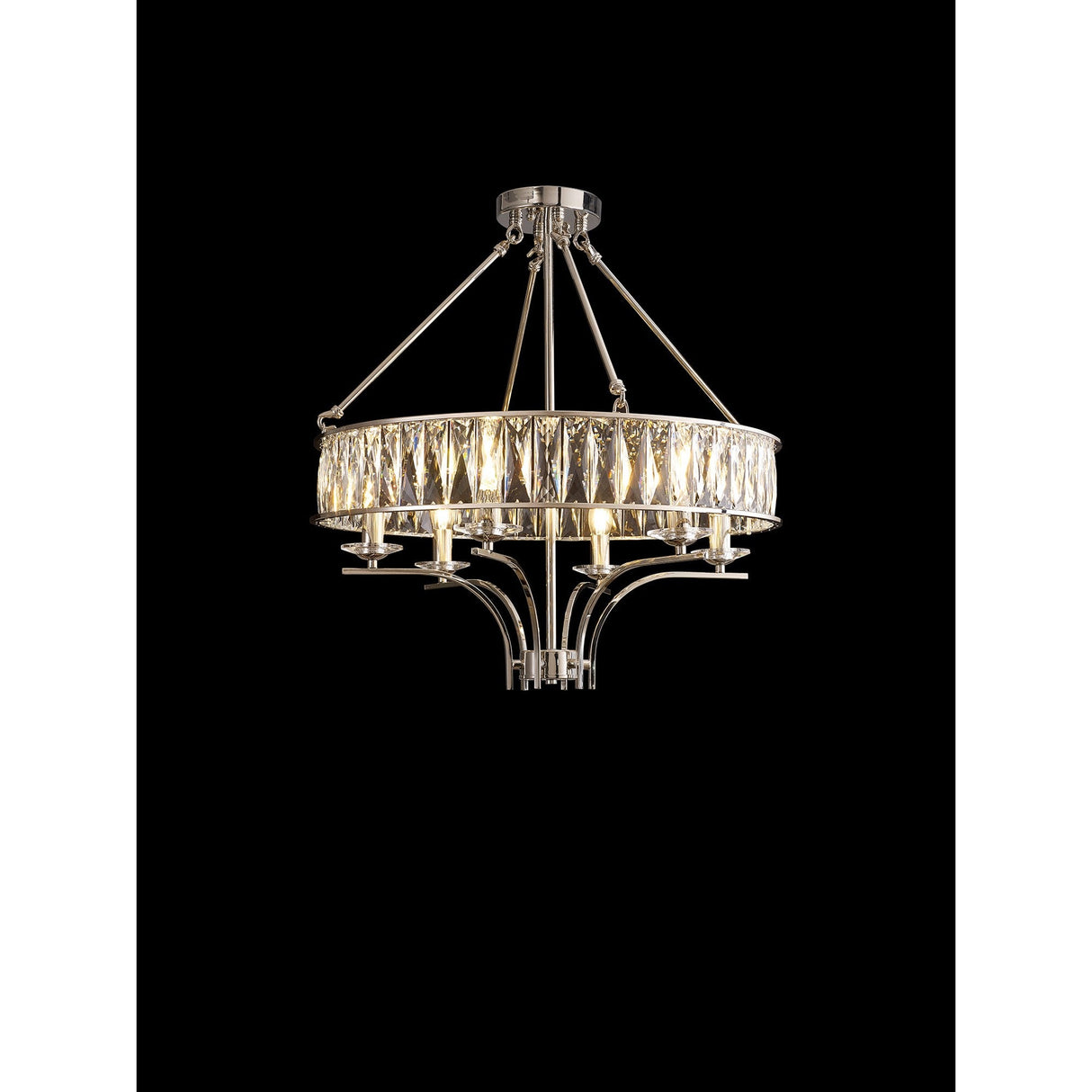Vivienne 60cm 6 Light Crystal Chandelier/Semi Ceiling - Polished Nickel