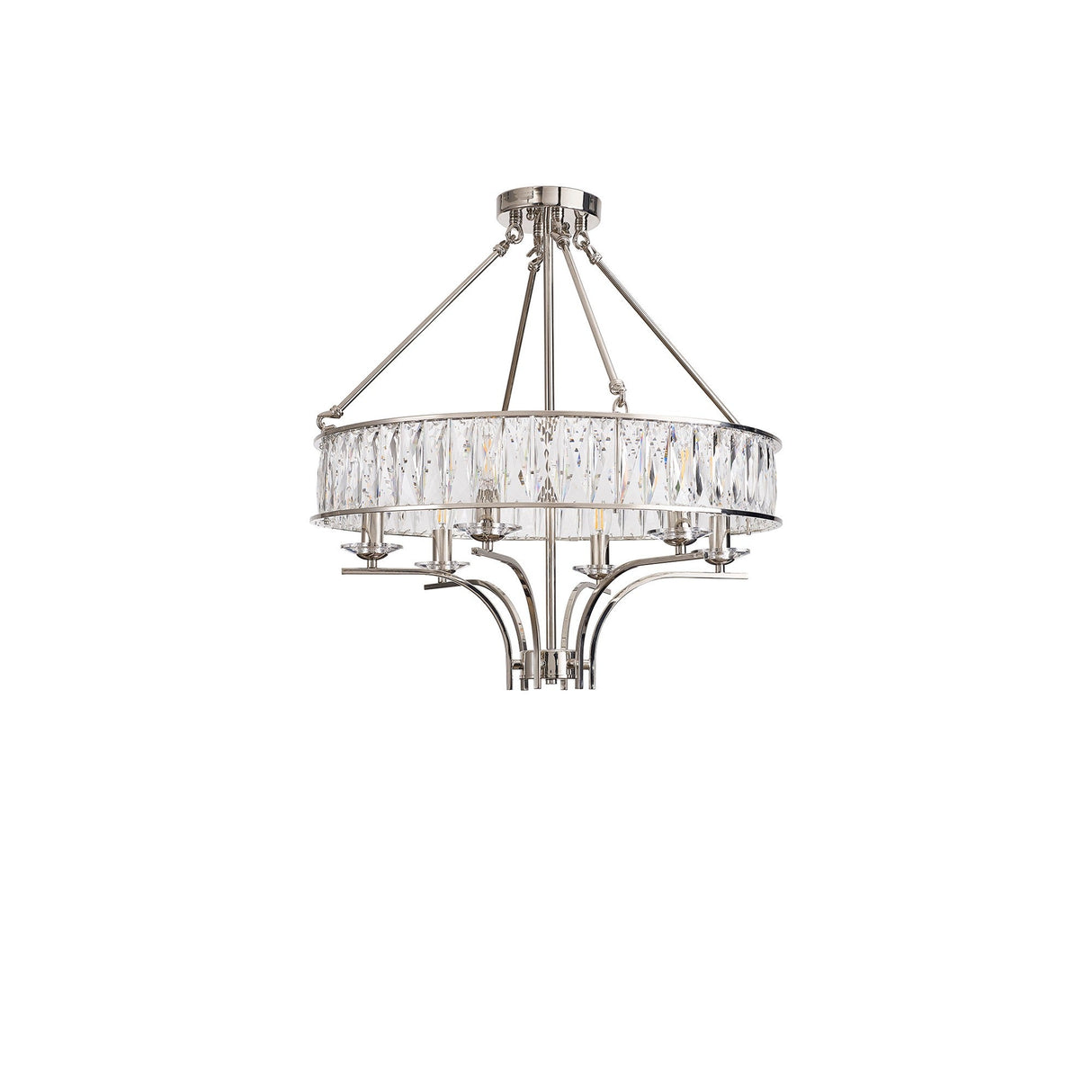 Vivienne 60cm 6 Light Crystal Chandelier/Semi Ceiling - Polished Nickel