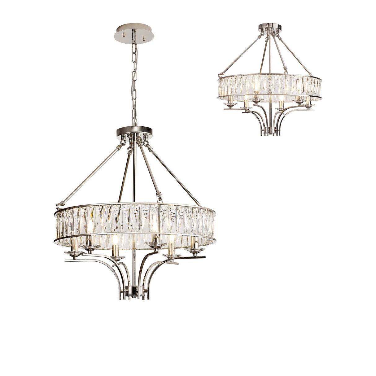 Vivienne 60cm 6 Light Crystal Chandelier/Semi Ceiling - Polished Nickel