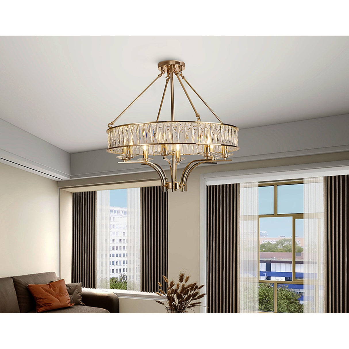 Vivienne 70cm 8 Light Crystal Chandelier/Semi Ceiling - French Gold