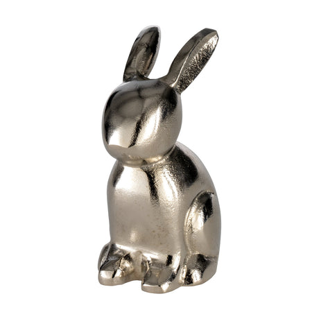 Vohilava Rabbit Ornament in nickel-finished aluminium, a seated figure with tall upright ears and a rounded head, shown on a plain white background.