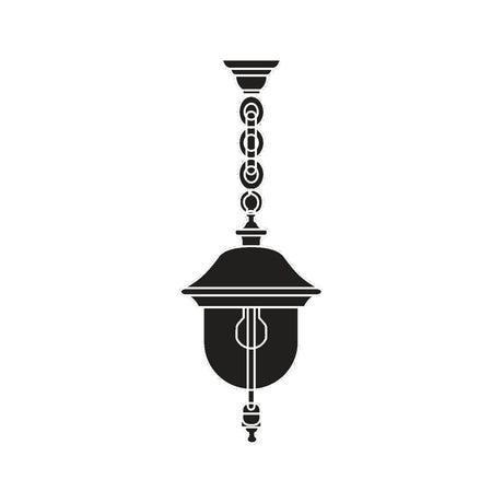 Volute Cast Aluminium Outdoor Pendant Light in black, a single-light lantern with domed top, decorative chain links and glass panel, shown on a plain white background.
