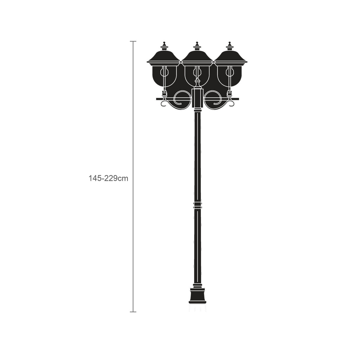 Volute Copper Top Outdoor Adjustable 3 Light Lamp Post - 145-229cm