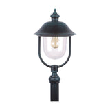 Volute Copper Top Outdoor Lamp Post, a traditional single-light lantern with scrolled bracket, domed copper-finish roof, clear panels and dark column, shown on a plain white background.