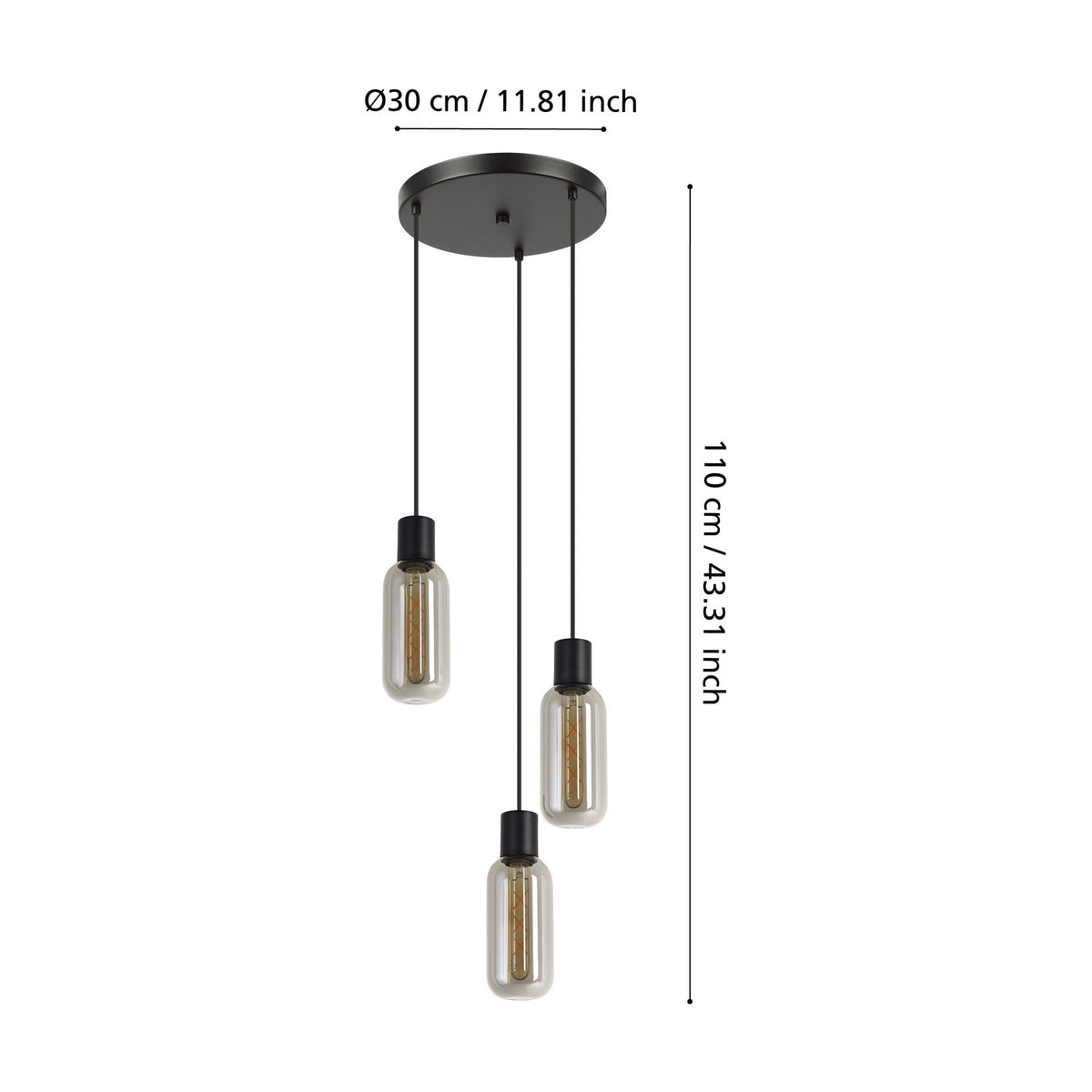 Vornessa Glass 3 Light Pendant - Black
