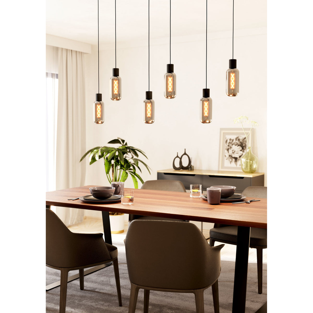 Vornessa Glass 6 Light Linear Pendant Light - Black