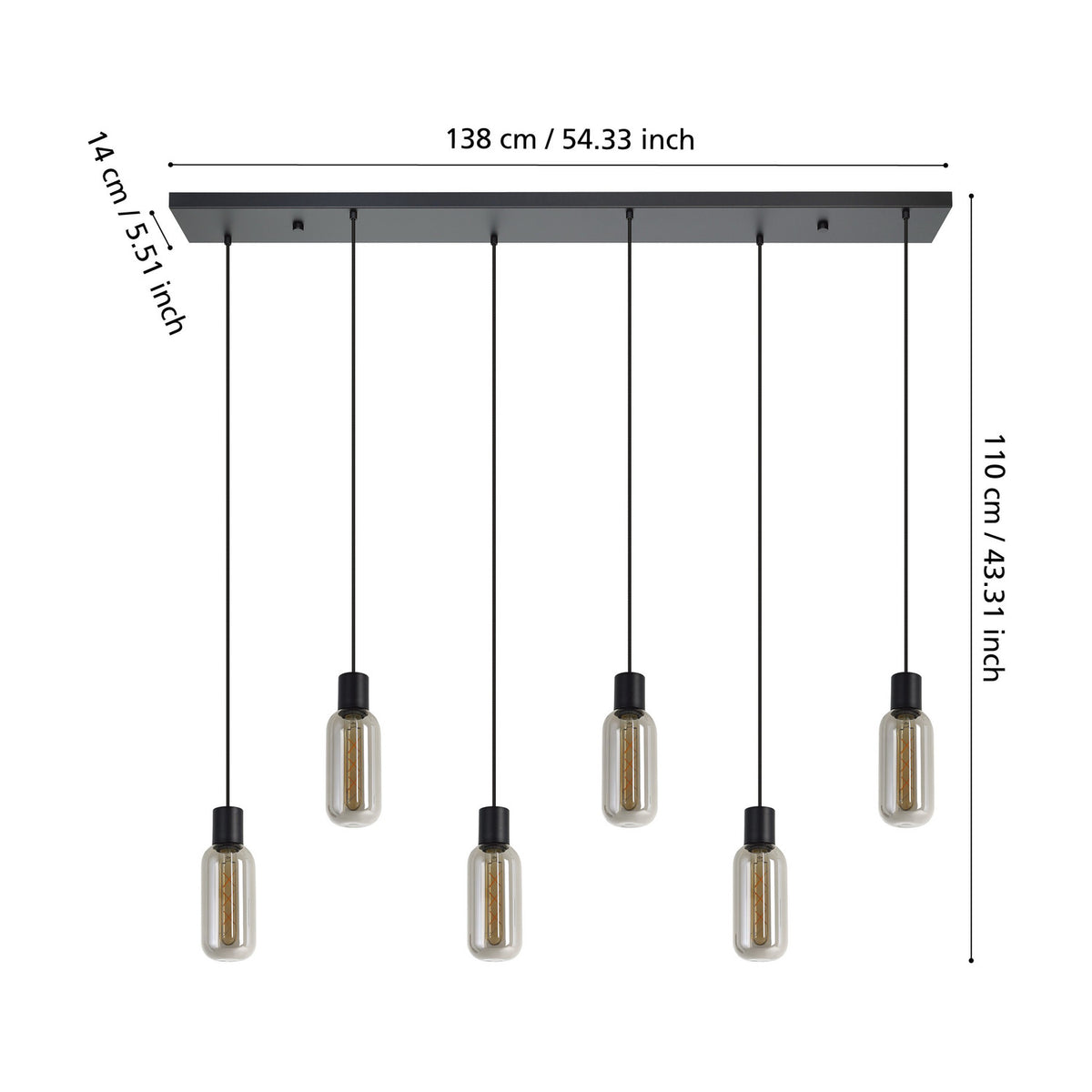Vornessa Glass 6 Light Linear Pendant Light - Black