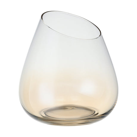 Vrede Water Glass 10cm in Amber, a stemless tumbler with a rounded teardrop body and angled rim, clear at top fading to warm amber at the base, shown on a plain white background.