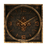 Distressed Square Moving Gear Wall Clock 48cm - Gold & Black