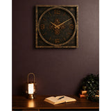 Distressed Square Moving Gear Wall Clock 48cm - Gold & Black