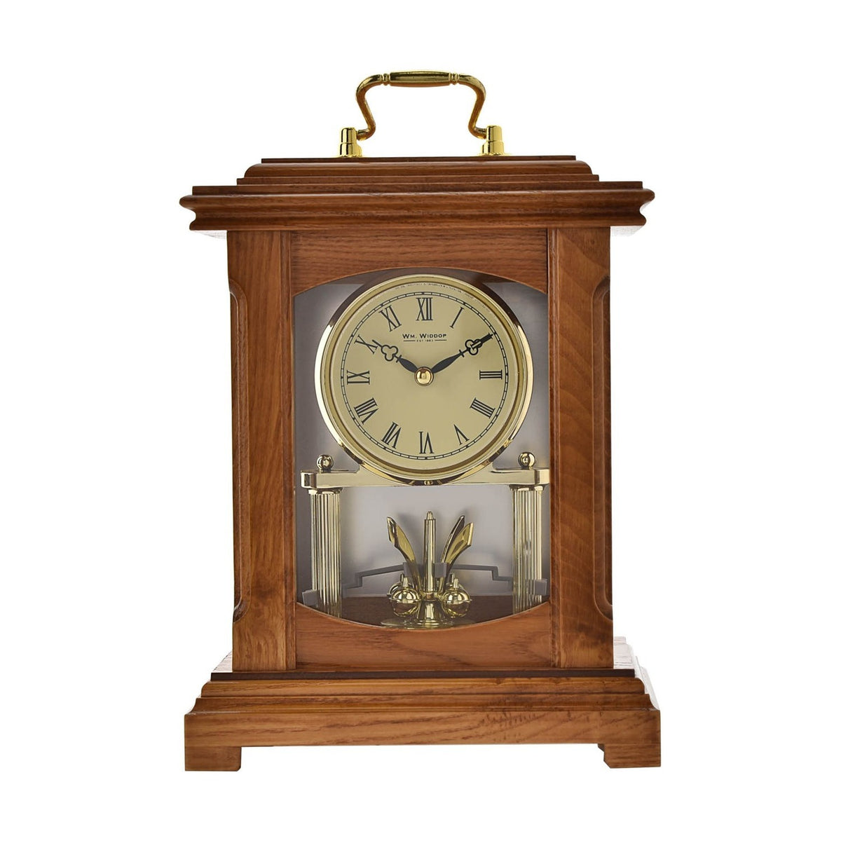 Lantern Style Quartz Wooden Mantel Clock with Handle - Oak