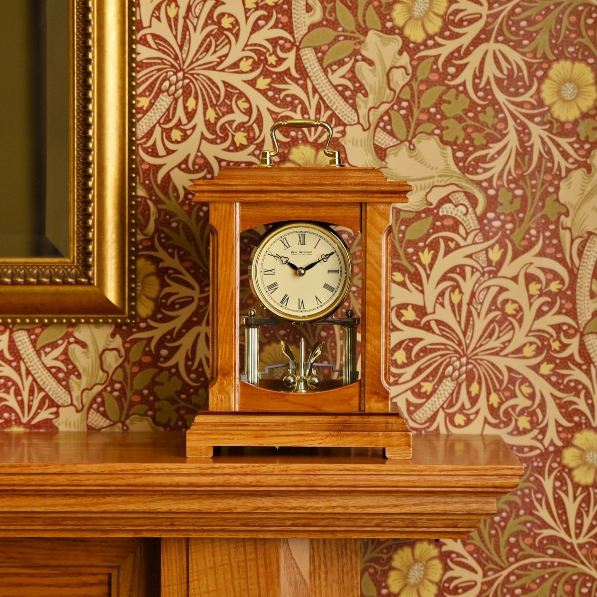 Lantern Style Quartz Wooden Mantel Clock with Handle - Oak