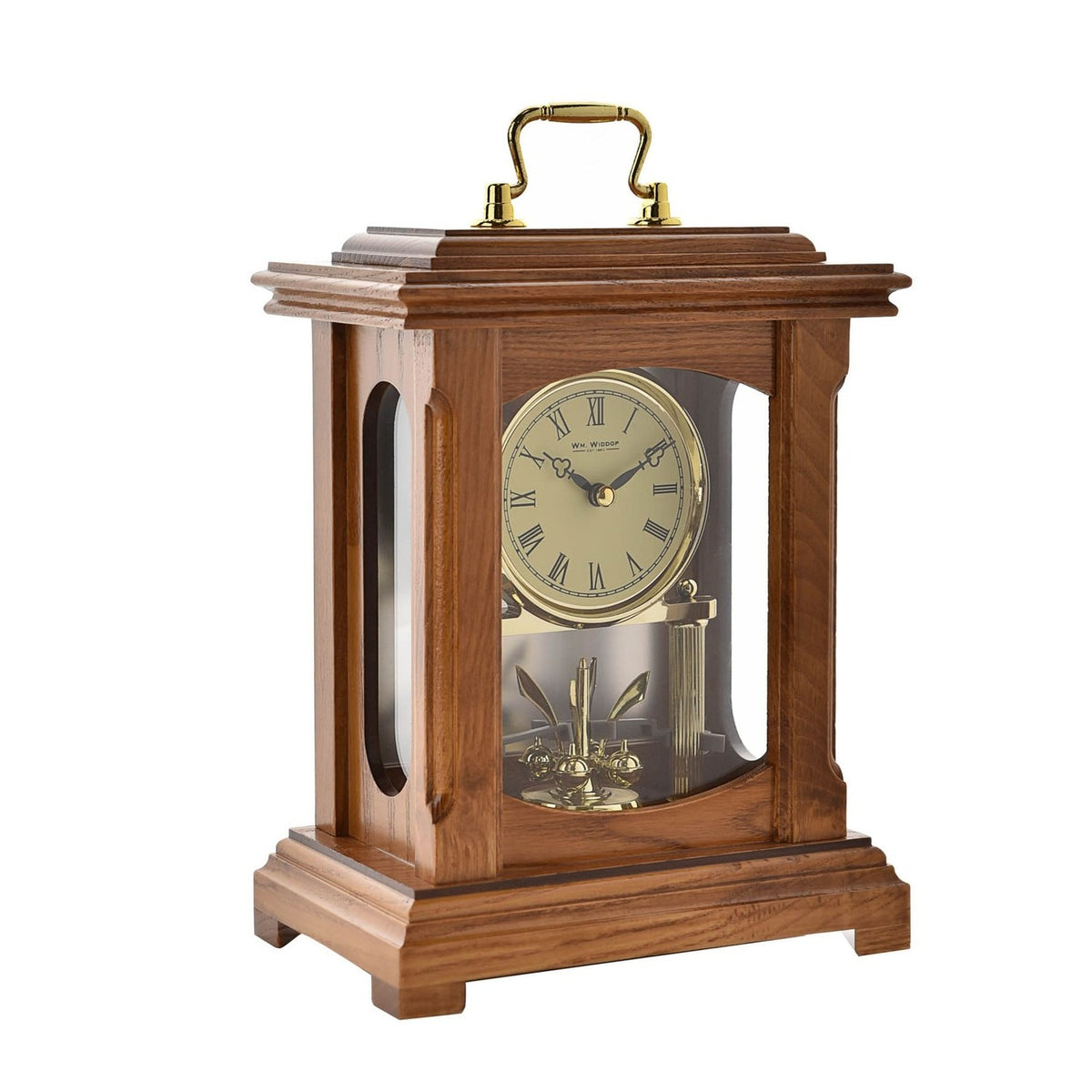 Lantern Style Quartz Wooden Mantel Clock with Handle - Oak