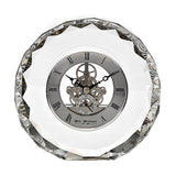 Round K9 Crystal Mantel Clock with Skeleton Roman Dial - Clear