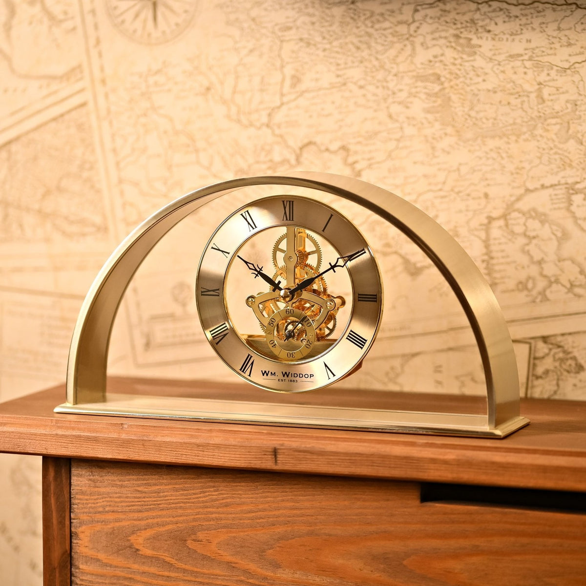 Arch Skeleton Mantel Clock with Roman Numeral Dial - Gold