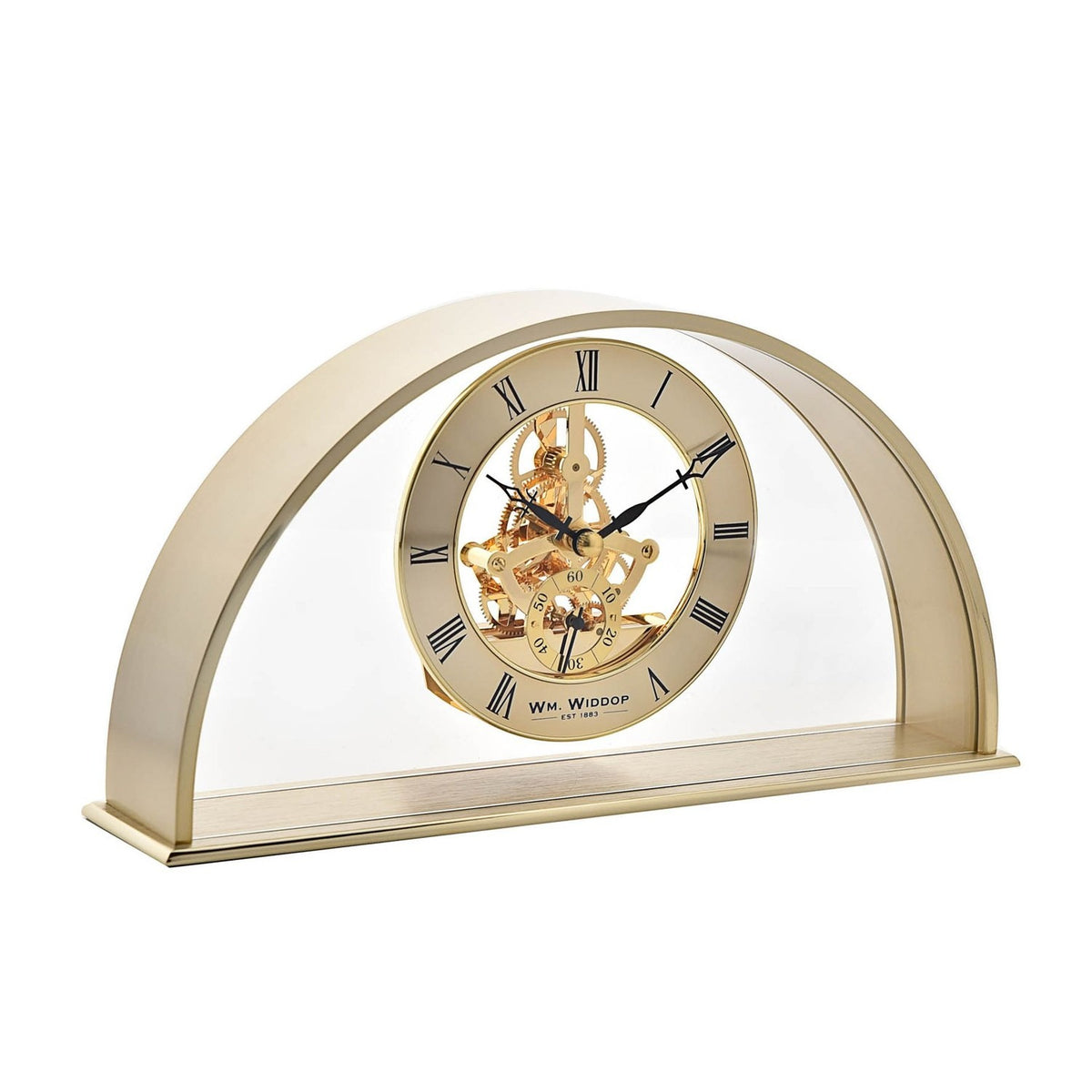 Arch Skeleton Mantel Clock with Roman Numeral Dial - Gold