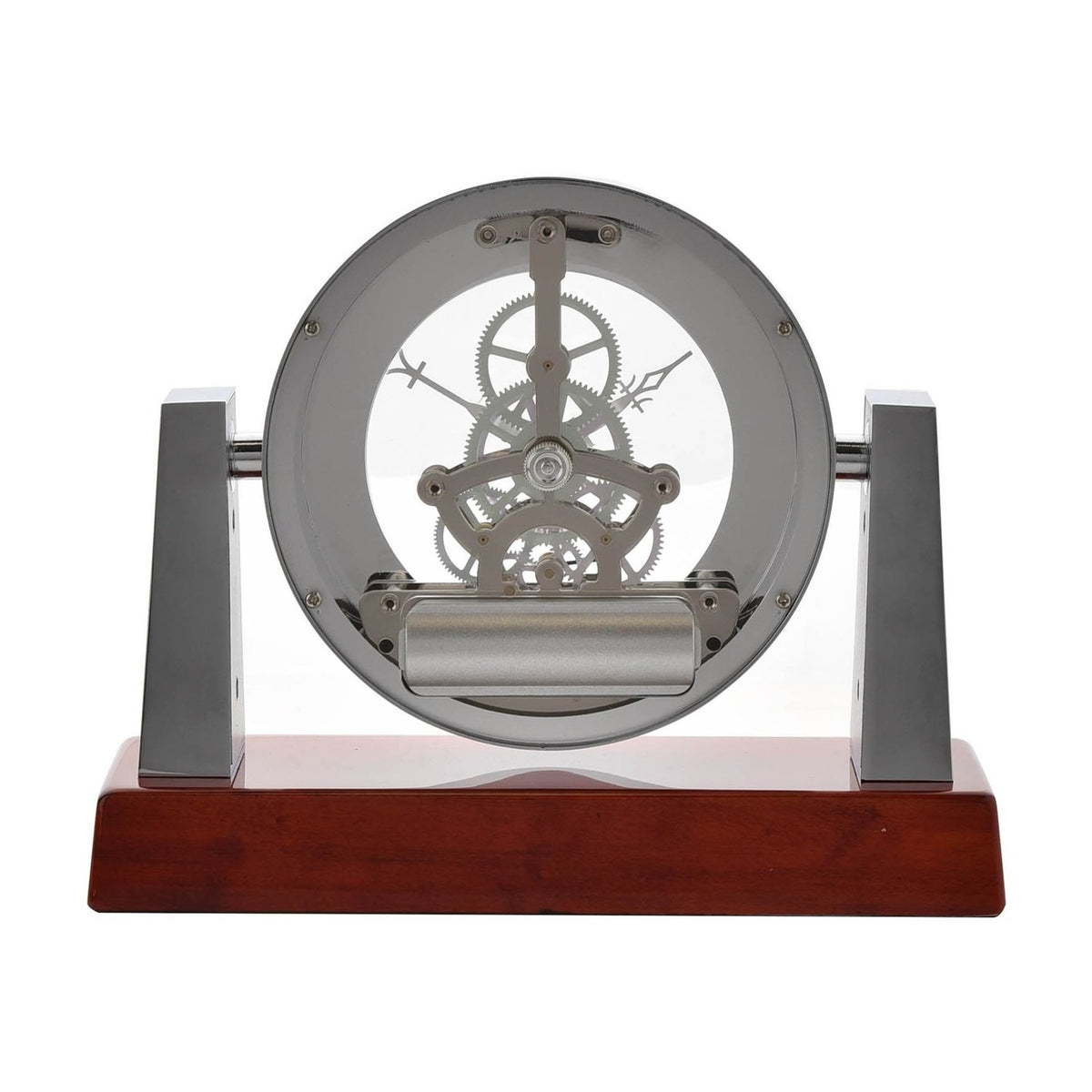 Searchlight Style Mantel Clock with Skeleton Movement - Silver