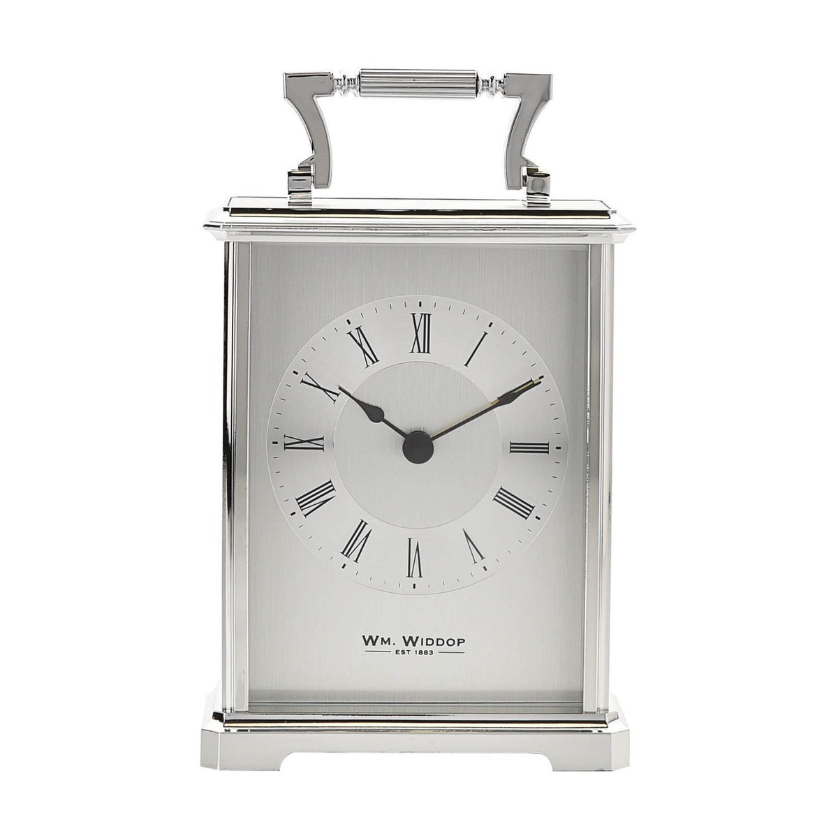 Rectangular Carriage Mantel Clock with Roman Dial - Silver