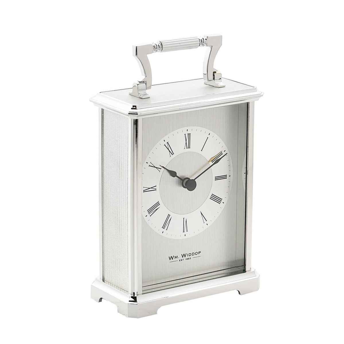 Rectangular Carriage Mantel Clock with Roman Dial - Silver