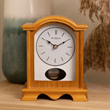 Broken Arch Pendulum Mantel Clock with Baton Dial - Oak