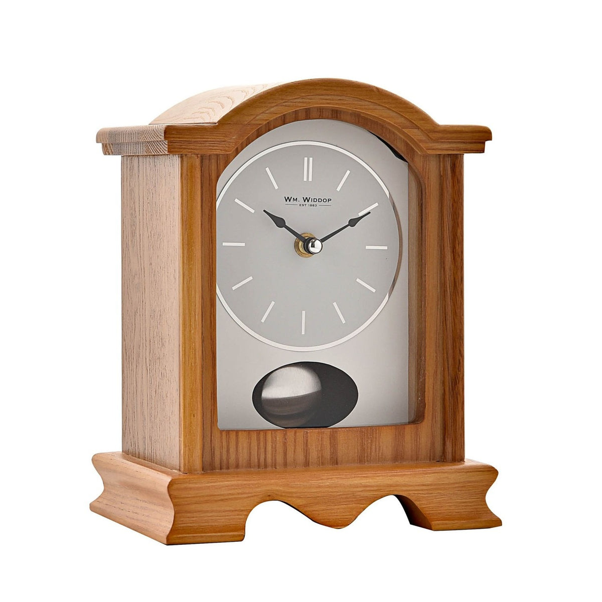 Broken Arch Pendulum Mantel Clock with Baton Dial - Oak