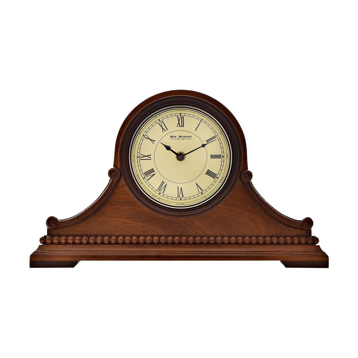 Beaded Wooden Napoleon Mantel Clock with Roman Dial - Brown