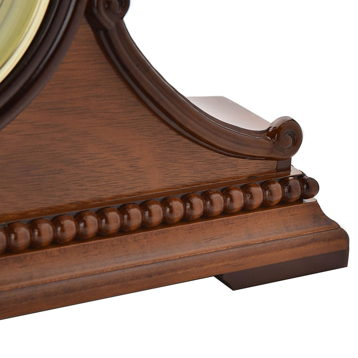 Beaded Wooden Napoleon Mantel Clock with Roman Dial - Brown
