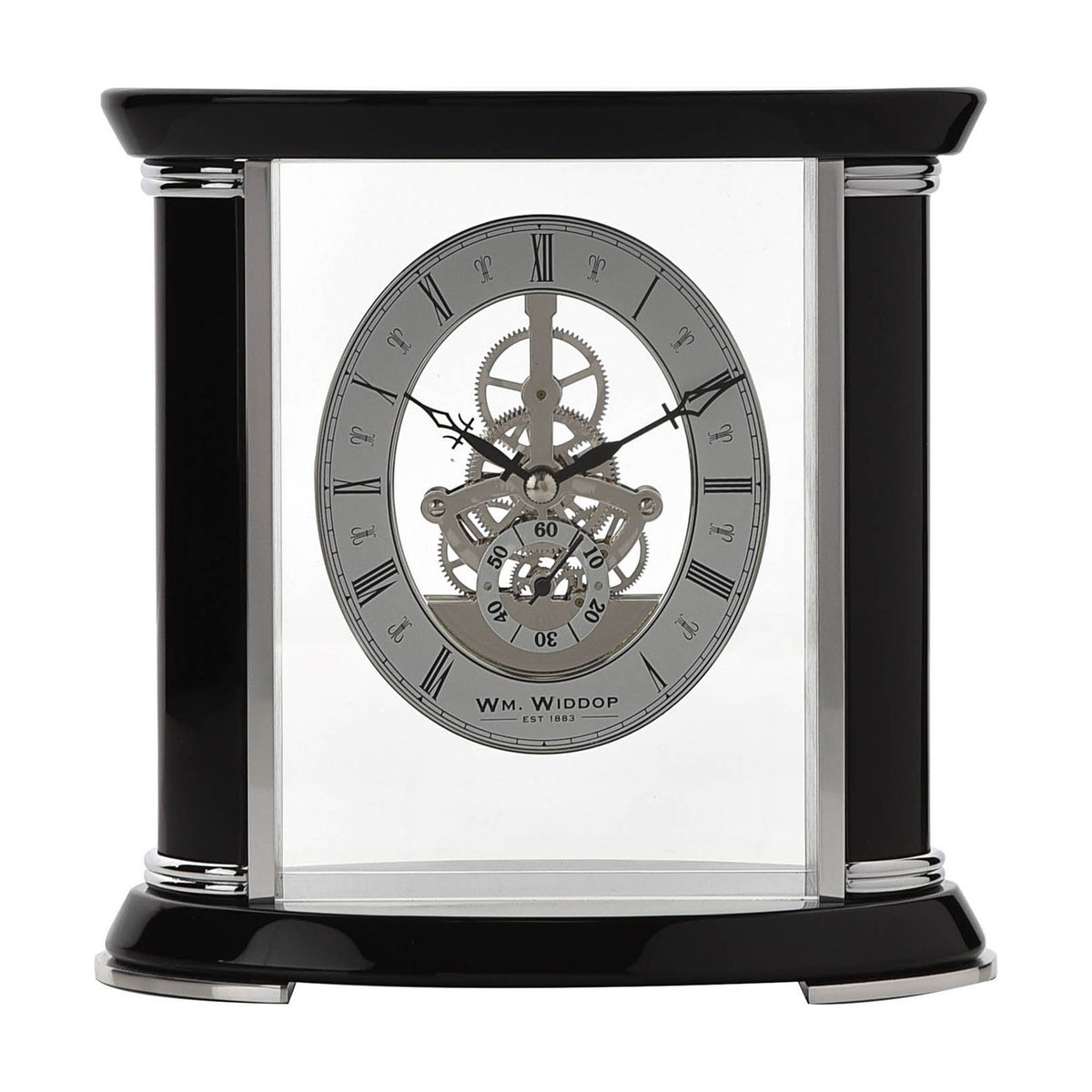 Square Skeleton Movement Piano Wood Mantel Clock 20cm - Black