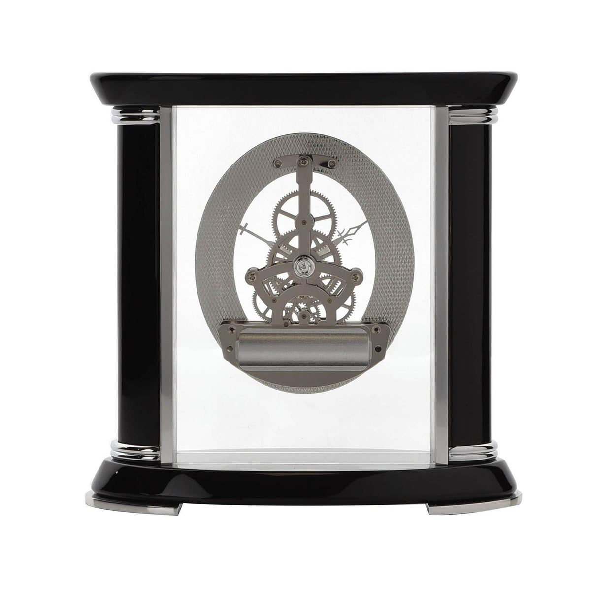 Square Skeleton Movement Piano Wood Mantel Clock 20cm - Black