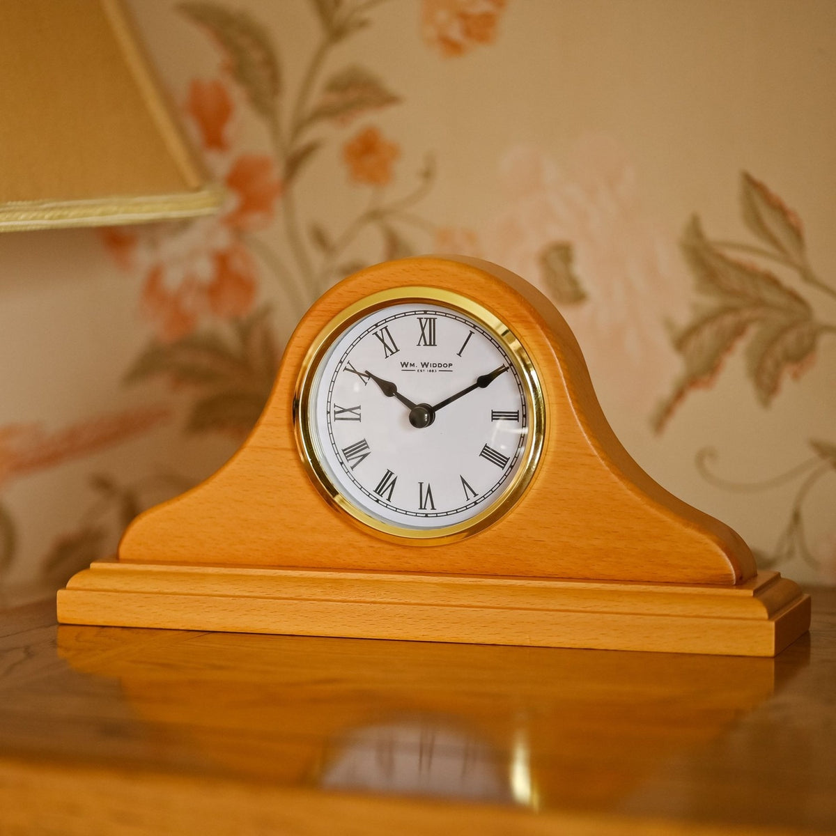 Napoleon Wooden Mantel Clock with Roman Numeral Dial - Beech