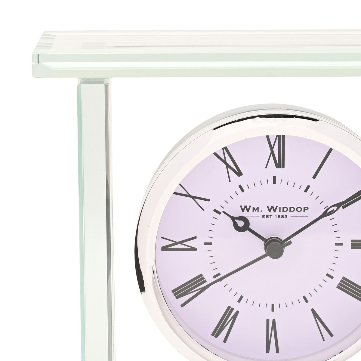 Glass Mantel Clock with Roman Dial and Silver Bezel - Clear