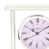 Glass Mantel Clock with Roman Dial and Silver Bezel - Clear