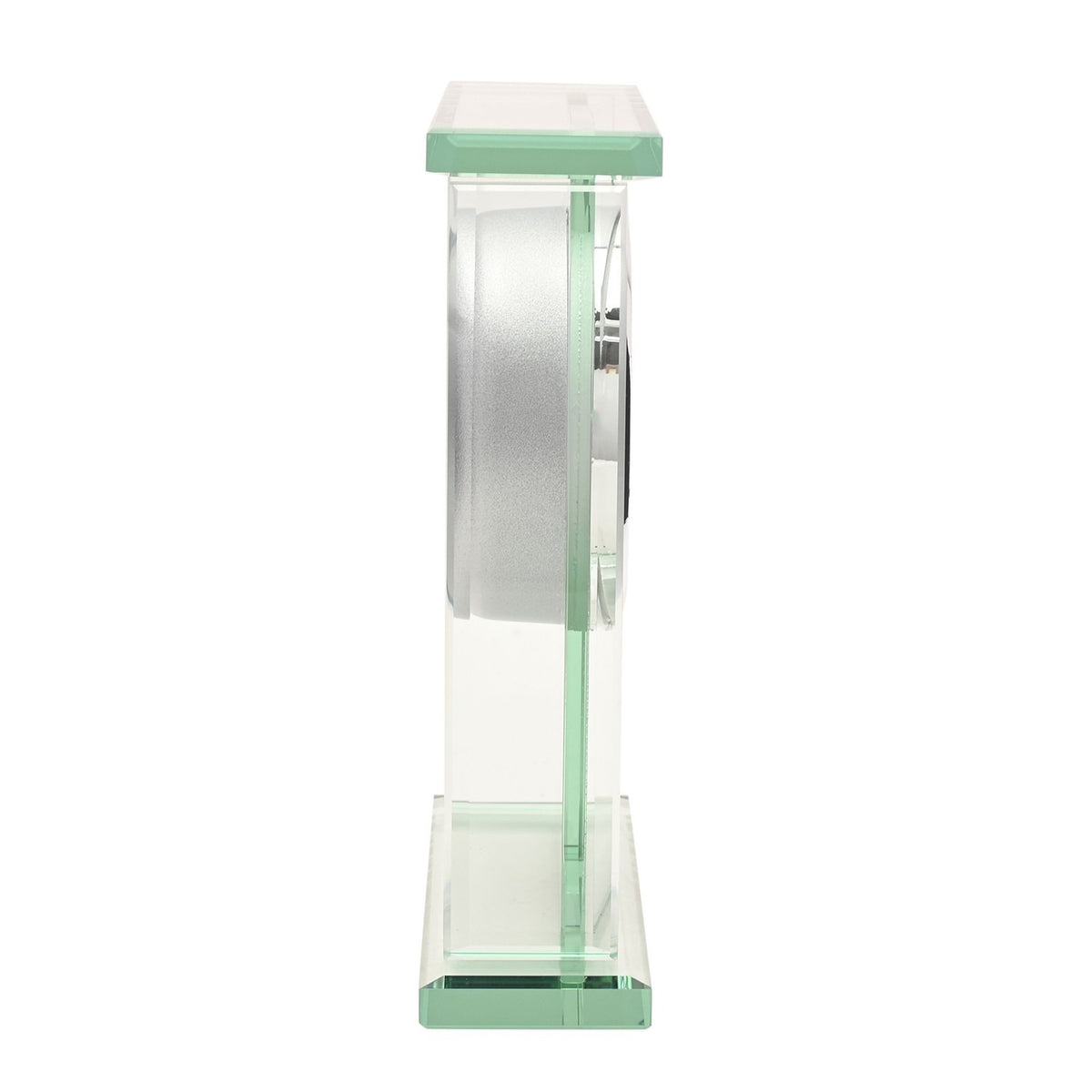 Glass Mantel Clock with Roman Dial and Silver Bezel - Clear