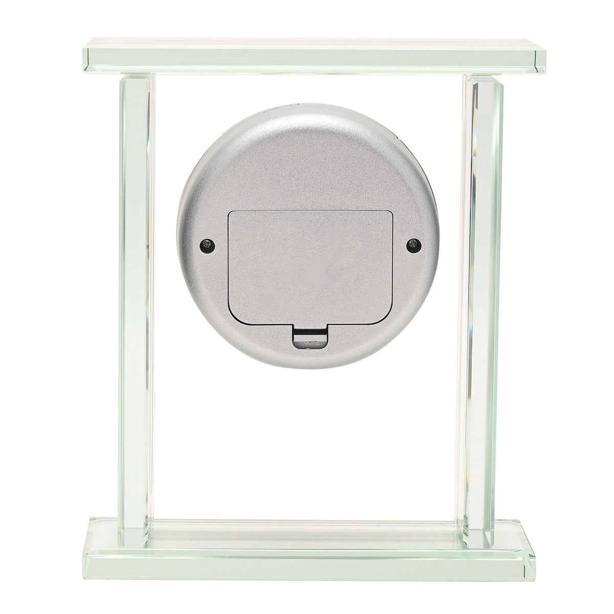 Glass Mantel Clock with Roman Dial and Silver Bezel - Clear