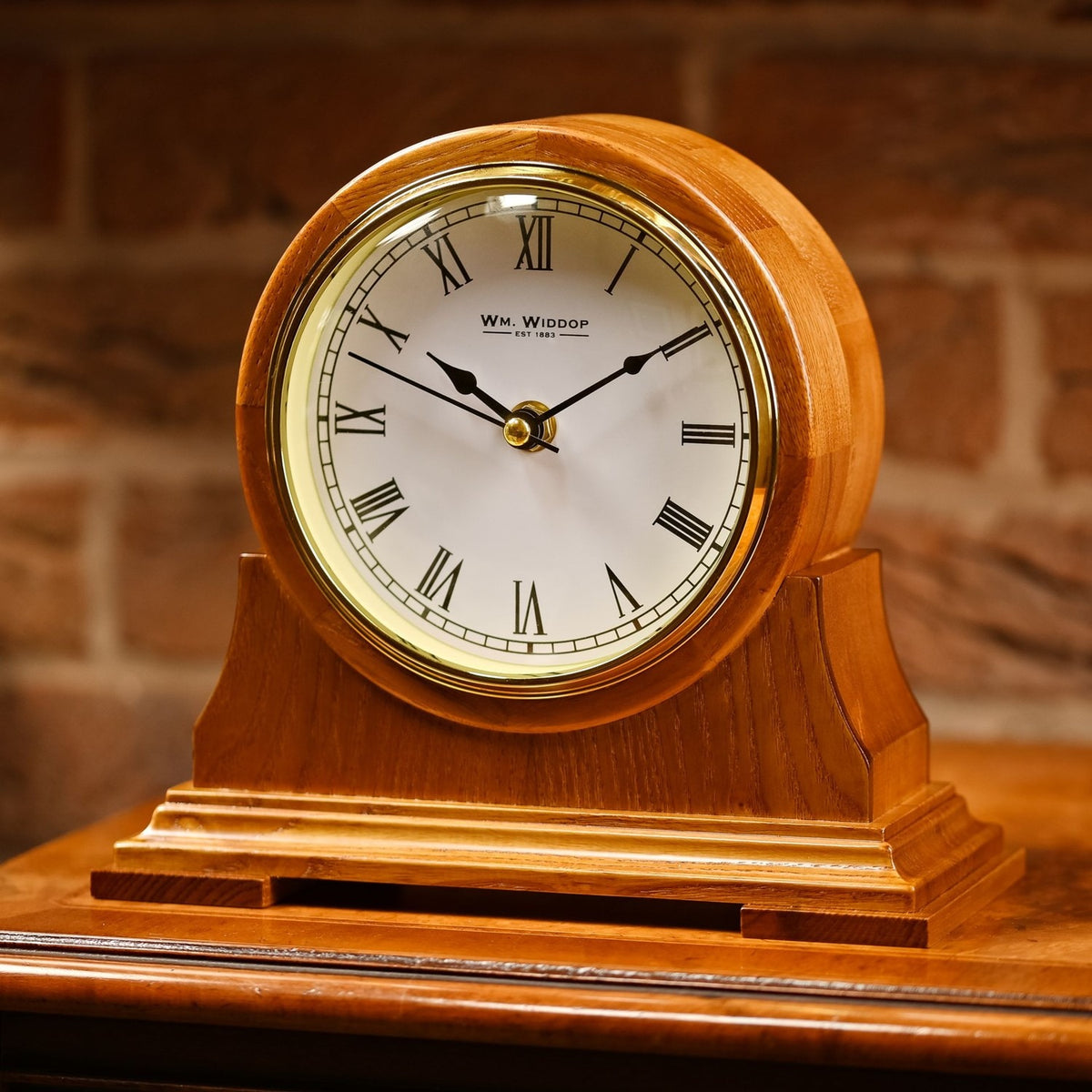 Wooden Barrel Mantel Clock with Roman Numerals 23cm - Walnut