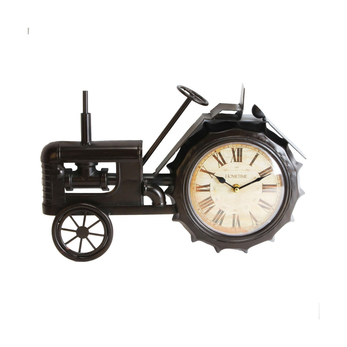 Vintage Tractor Metal Mantel Clock with Cream Dial - Black