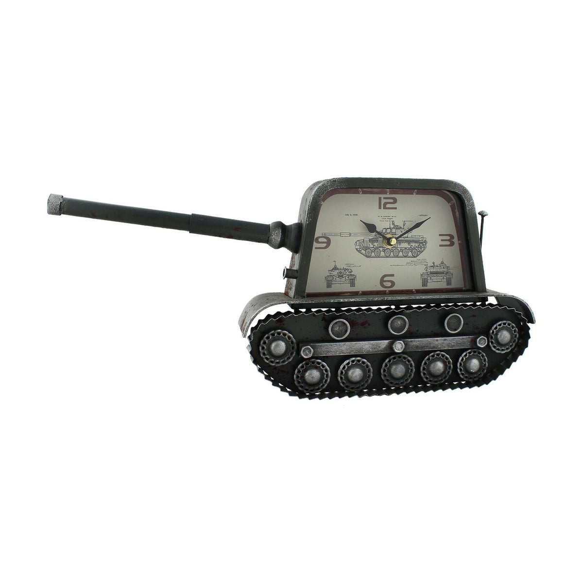 Military Tank Metal Mantel Clock with Arabic Dial - Black