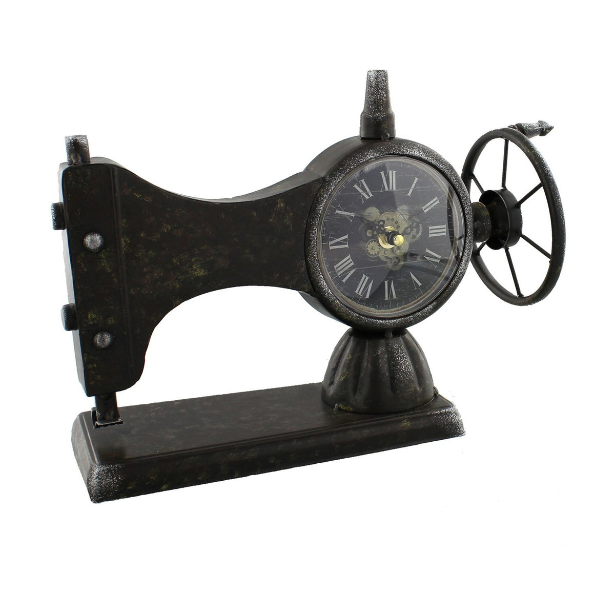 Sewing Machine Metal Mantel Clock with Roman Dial - Black