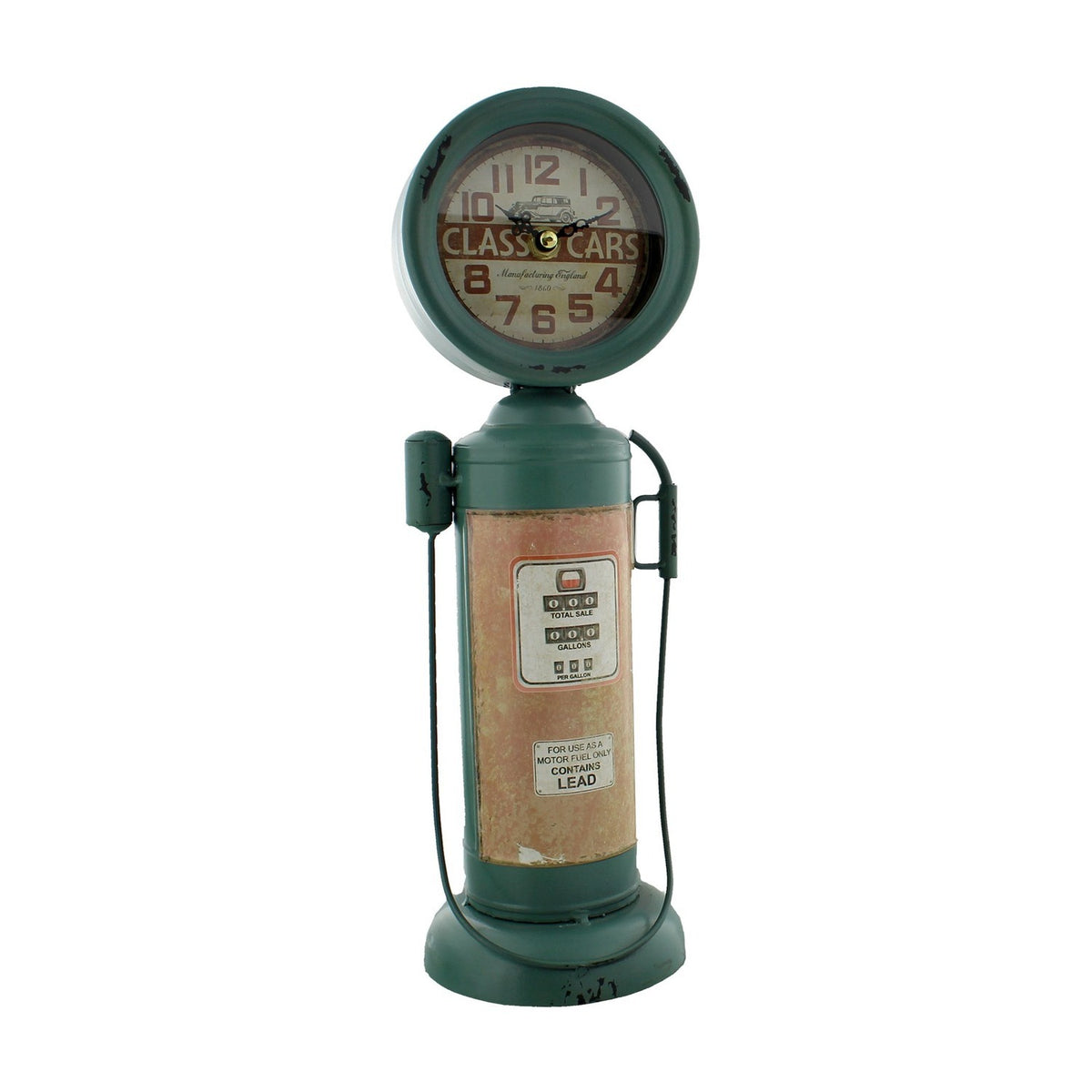 Vintage Gas Pump Metal Mantel Clock with Arabic Dial - Blue