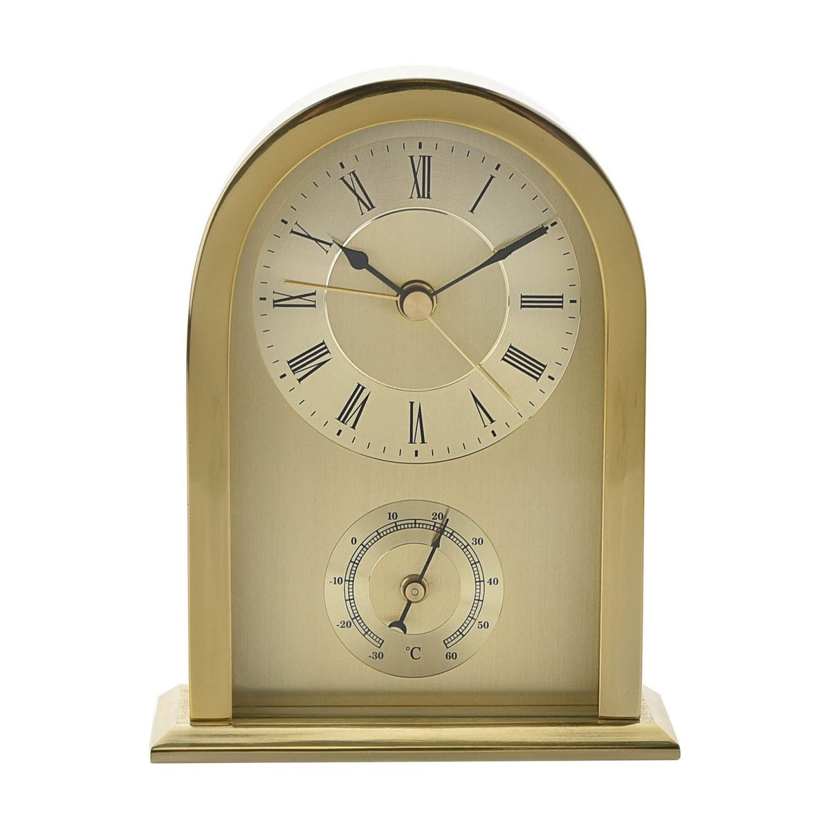 Arched Aluminium Case Mantel Clock with Thermometer - Gold