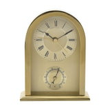Arched Aluminium Case Mantel Clock with Thermometer - Gold