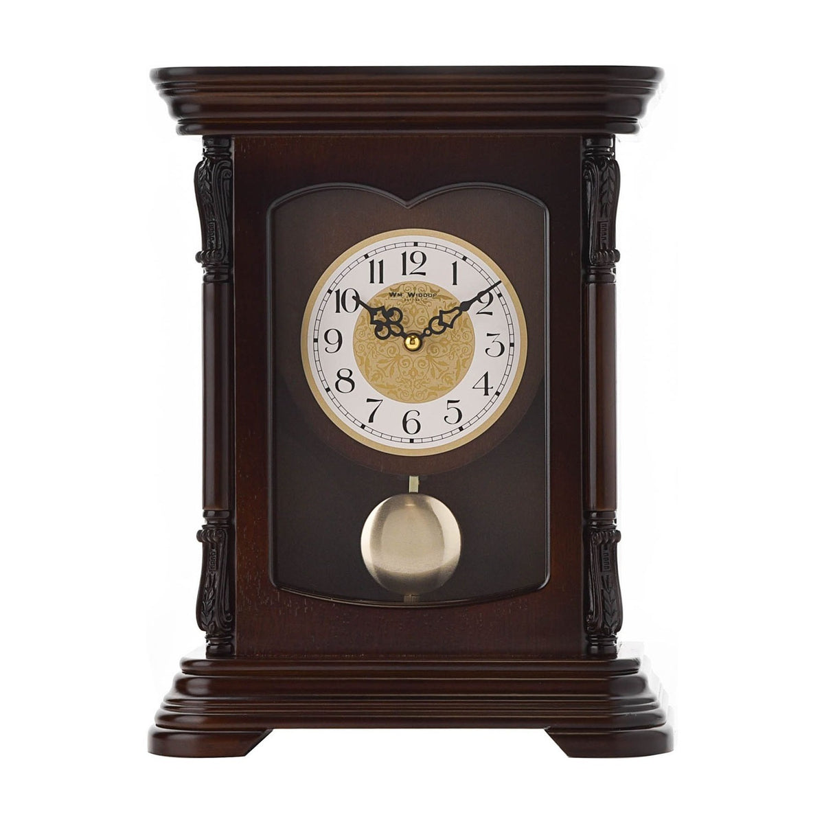 Wooden Mantel Clock with Pendulum and Arabic Numerals - Brown