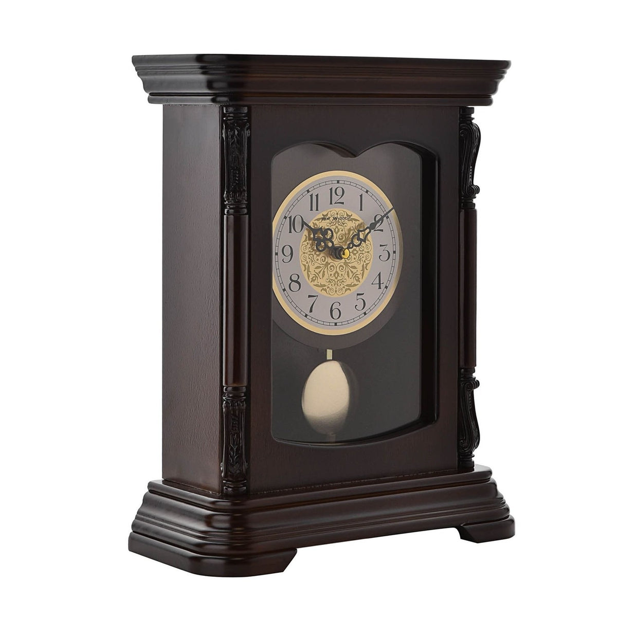 Wooden Mantel Clock with Pendulum and Arabic Numerals - Brown