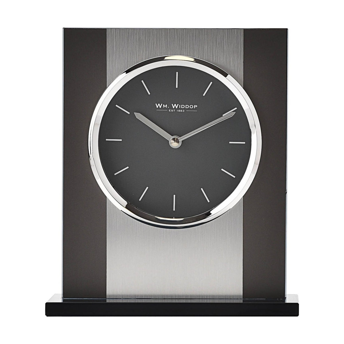 Rectangular Glass and Brushed Aluminium Mantel Clock - Black