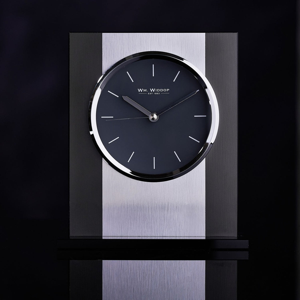 Rectangular Glass and Brushed Aluminium Mantel Clock - Black
