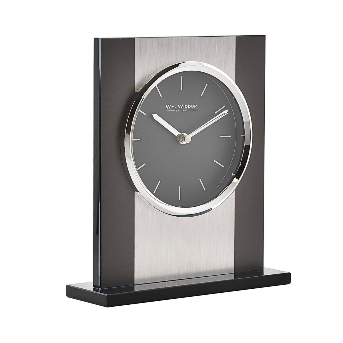 Rectangular Glass and Brushed Aluminium Mantel Clock - Black