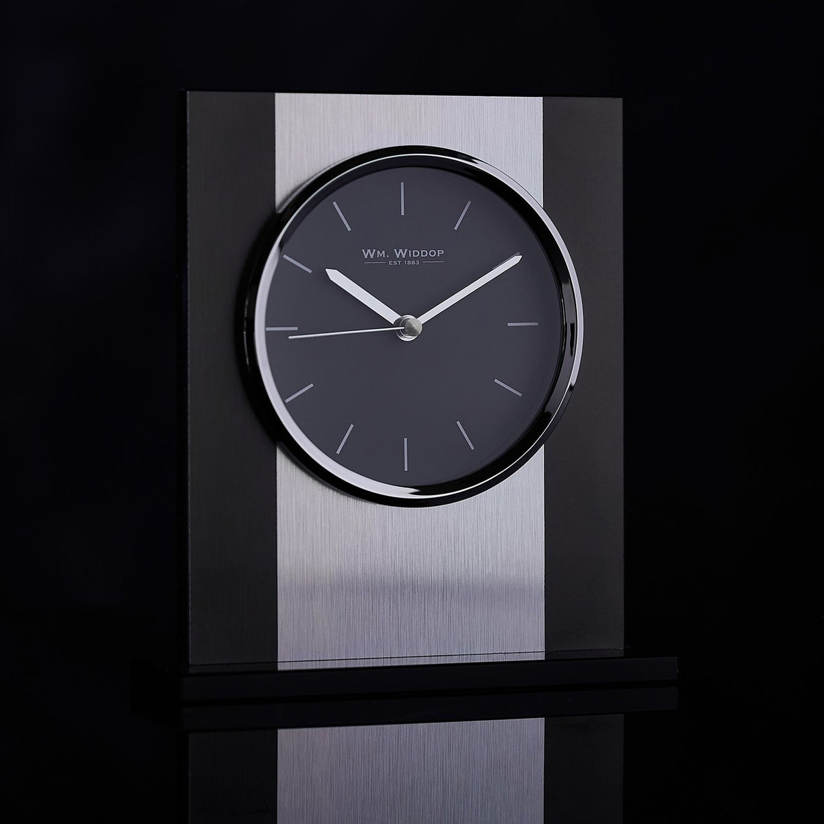 Rectangular Glass and Brushed Aluminium Mantel Clock - Black