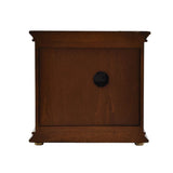 Rear view of the Square Walnut Effect Westminster Chime Mantel Clock, showing a brown wood-effect case back panel with central time-setting knob and brass bun feet, on a plain white background.